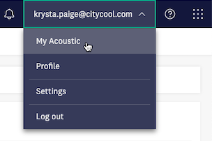 Screenshot of the UI showing the profile menu open with the cursor hovering over My Acoustic in the menu.